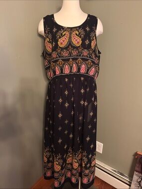 Speed Control Black Maxi Dress with Pink and Gold Paisley